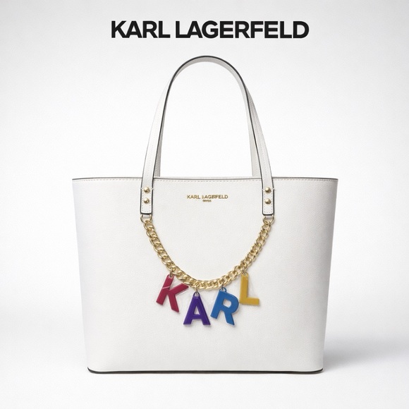 Karl Lagerfeld Handbags - Karl Lagerfeld Paris Maybelle Tote Bag White Gold Chain Charm NWOT